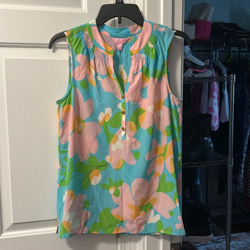 Lilly Pulitzer Silk Houston Sleeveless Floral Top Blouse Sz Small!